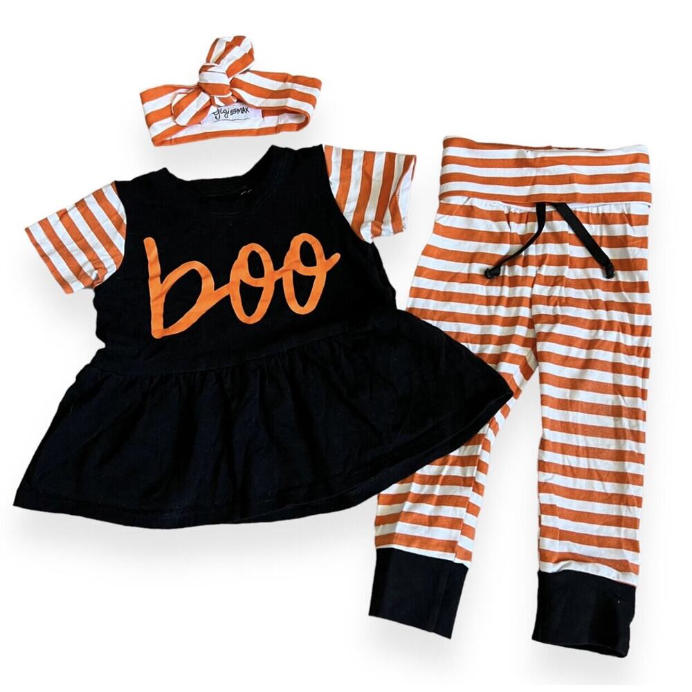Gigi and Max Boo Orange Black Halloween Outfit 18 Months